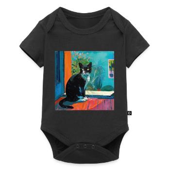 Katze, katzenmotiv, popart, geschenk, geschenkidee - Baby Premium Kurzarmbody - Schwarz - Vorne