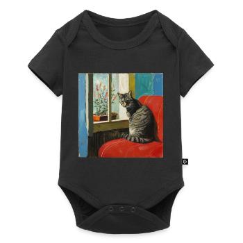 Katze, katzenmotiv, popart, geschenk, geschenkidee - Baby Premium Kurzarmbody - Schwarz - Vorne