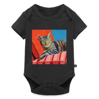 Chat, motif chat, pop art, cadeau, idée cadeau - Body à manches courtes Premium Bébé - noir - Devant