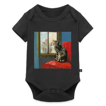 Katze, katzenmotiv, popart, geschenk, geschenkidee - Baby Premium Kurzarmbody - Schwarz - Vorne