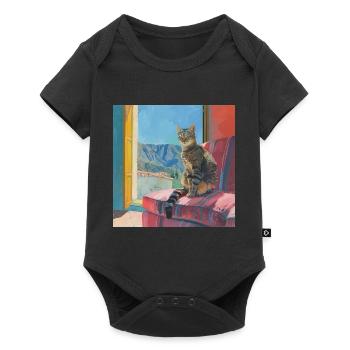 Katze, katzenmotiv, popart, geschenk, geschenkidee - Baby Premium Kurzarmbody - Schwarz - Vorne