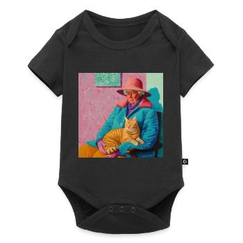 Chat, motif chat, pop art, cadeau, idée cadeau - Body à manches courtes Premium Bébé - noir - Devant