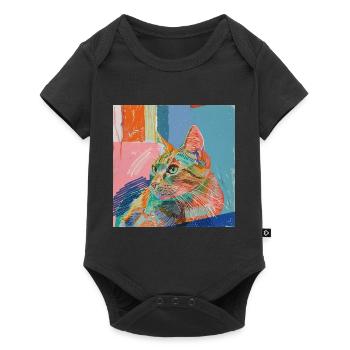 Chat, motif chat, pop art, cadeau, idée cadeau - Body à manches courtes Premium Bébé - noir - Devant