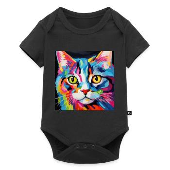 Chat, motif chat, pop art, cadeau, idée cadeau - Body à manches courtes Premium Bébé - noir - Devant