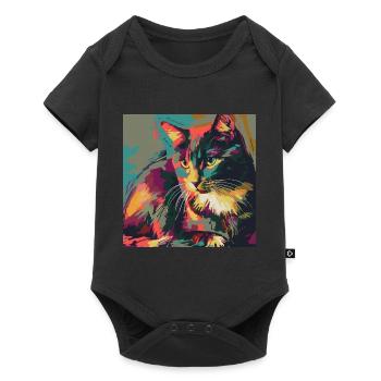 Katze, katzenmotiv, popart, geschenk, geschenkidee - Baby Premium Kurzarmbody - Schwarz - Vorne