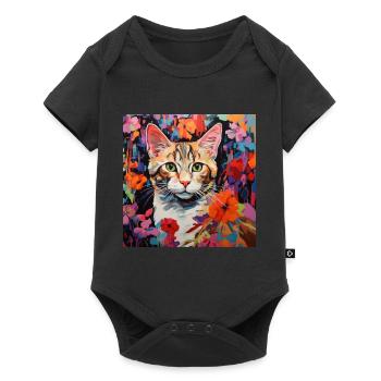 chat, motif de chat, fleurs, cadeau, idée cadeau - Body à manches courtes Premium Bébé - noir - Devant