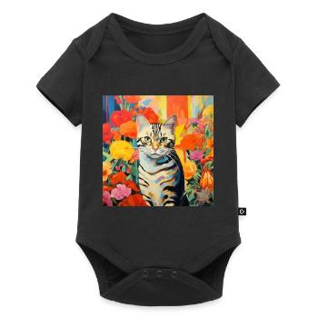 chat, motif de chat, fleurs, cadeau, idée cadeau - Body à manches courtes Premium Bébé - noir - Devant