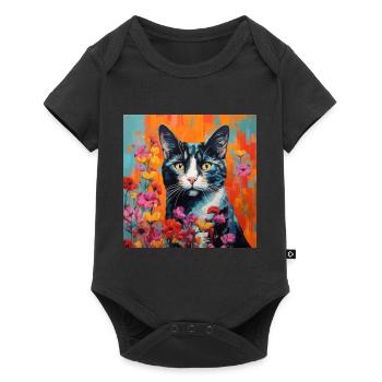 chat, motif de chat, fleurs, cadeau, idée cadeau - Body à manches courtes Premium Bébé - noir - Devant
