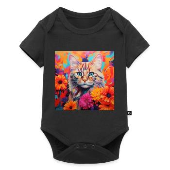 chat, motif de chat, fleurs, cadeau, idée cadeau - Body à manches courtes Premium Bébé - noir - Devant
