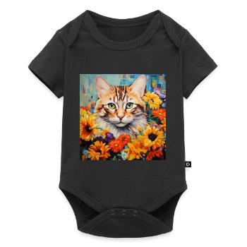 chat, motif de chat, fleurs, cadeau, idée cadeau - Body à manches courtes Premium Bébé - noir - Devant