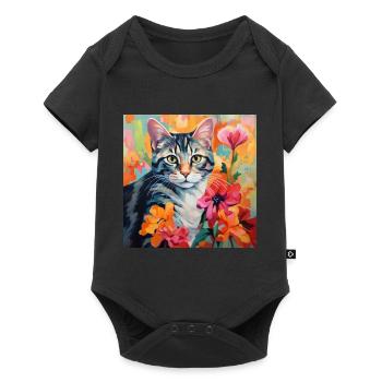 chat, motif de chat, fleurs, cadeau, idée cadeau - Body à manches courtes Premium Bébé - noir - Devant