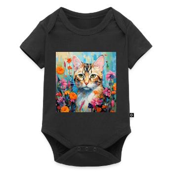chat, motif de chat, fleurs, cadeau, idée cadeau - Body à manches courtes Premium Bébé - noir - Devant