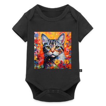 cat, cat motif, flowers, gift, gift idea - Baby Premium short-sleeve bodysuit - black - Front