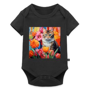 chat, motif de chat, fleurs, cadeau, idée cadeau - Body à manches courtes Premium Bébé - noir - Devant