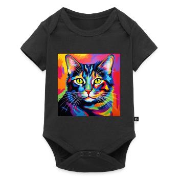 Katze, katzenmotiv, popart, geschenk, geschenkidee - Baby Premium Kurzarmbody - Schwarz - Vorne