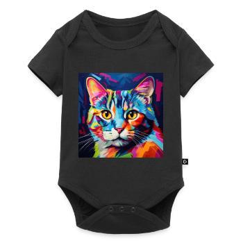 Katze, katzenmotiv, popart, geschenk, geschenkidee - Baby Premium Kurzarmbody - Schwarz - Vorne