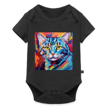 Katze, katzenmotiv, popart, geschenk, geschenkidee - Baby Premium Kurzarmbody - Schwarz - Vorne