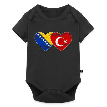 Bosnien Türkei Flagge Herz used - Baby Premium Kurzarmbody - Schwarz - Vorne