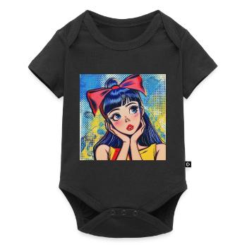 anime, mädchen, retro, waifu, japan, 60s - Baby Premium Kurzarmbody - Schwarz - Vorne