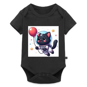 Cute space cat with red balloon with stars - Baby Premium short-sleeve bodysuit - black - Front