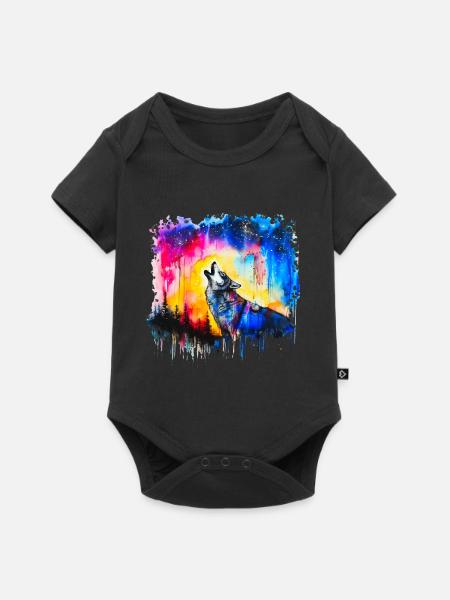 Wolf Aquarell - Baby Premium Kurzarmbody - Schwarz
