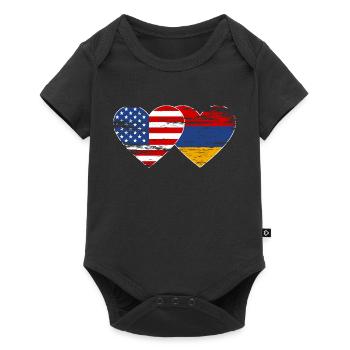 USA Arménie Drapeau Coeur Utilisé - Body à manches courtes Premium Bébé - noir - Devant