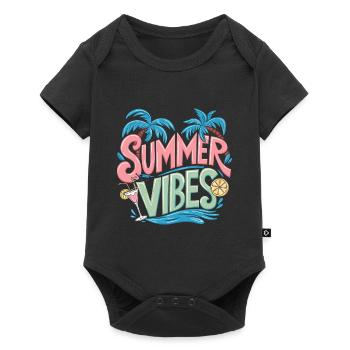 Summer Vibes Soleil Vacances Palmiers - Body à manches courtes Premium Bébé - noir - Devant