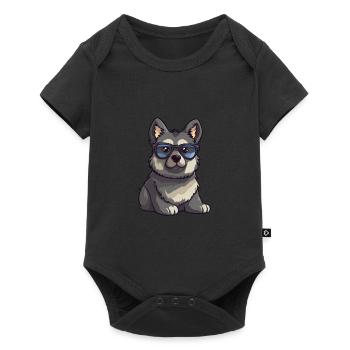 Norwegian Elkhound Dog Breed Watercolor Cartoon Ka - Baby Premium short-sleeve bodysuit - black - Front