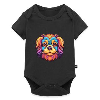 Épagneul tibétain chien race aquarelle dessin animé Kawai - Body à manches courtes Premium Bébé - noir - Devant