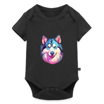 Malamute d’Alaska chien race aquarelle dessin animé Kawa - Body à manches courtes Premium Bébé - noir - Devant