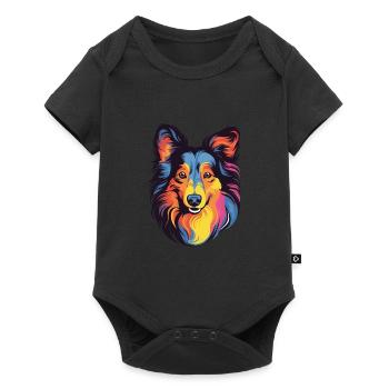 Shetland Schäferhund Hund Rasse Aquarell Karikatur Kaw - Baby Premium Kurzarmbody - Schwarz - Vorne