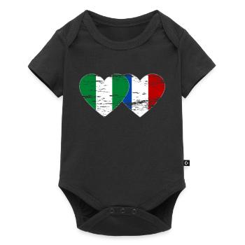 Drapeau du Nigeria France coeur utilisé - Body à manches courtes Premium Bébé - noir - Devant