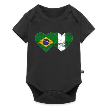 Drapeau du Brésil et du Nigeria coeur utilisé - Body à manches courtes Premium Bébé - noir - Devant