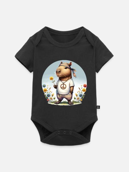 Capybara Hippie Peace - Baby Premium Kurzarmbody - Schwarz