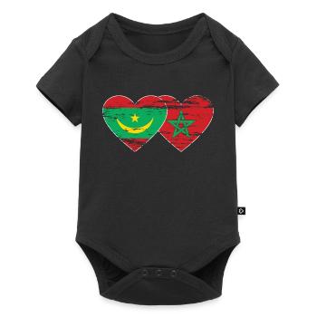 Mauritania Morocco Flag Heart used - Baby Premium short-sleeve bodysuit - black - Front