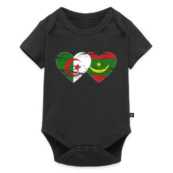 Algeria Mauritania Flag Heart used - Baby Premium short-sleeve bodysuit - black - Front