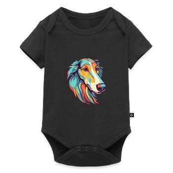 Silken Windhound Chien Race Aquarelle Dessin Animé Kawa - Body à manches courtes Premium Bébé - noir - Devant