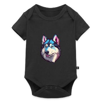 Husky Chien Race Aquarelle Dessin animé Kawaii Coloré - Body à manches courtes Premium Bébé - noir - Devant
