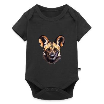 African Wild Dog Breed Watercolor Cartoon Kawaii C - Baby Premium short-sleeve bodysuit - black - Front