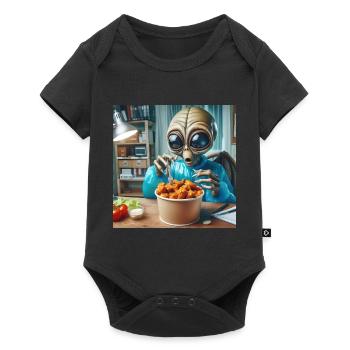 Alien découvre de délicieuses ailes de poulet - Body à manches courtes Premium Bébé - noir - Devant