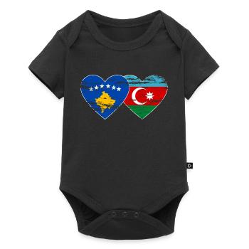 Kosovo Azerbaijan Flag Heart used - Baby Premium short-sleeve bodysuit - black - Front