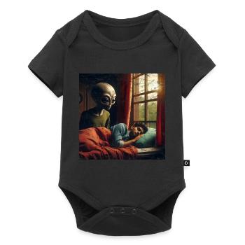 Un extraterrestre surveille un homme endormi - Body à manches courtes Premium Bébé - noir - Devant