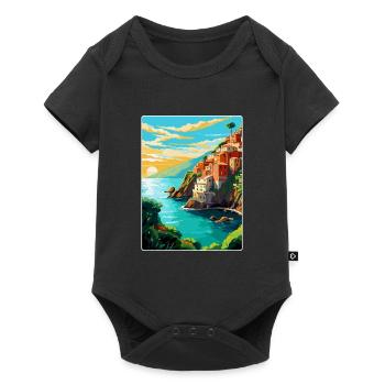 Cinque Terre Italien Vintage Reiseplakat Souvenir - Baby Premium Kurzarmbody - Schwarz - Vorne