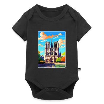 Notre Dame France Vintage Poster Souvenir de Voyage - Body à manches courtes Premium Bébé - noir - Devant