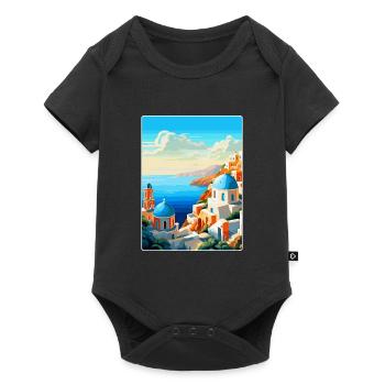 Santorin Grèce Affiche de voyage vintage souvenir - Body à manches courtes Premium Bébé - noir - Devant