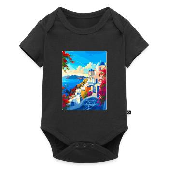 Santorin Grèce Affiche de voyage vintage souvenir - Body à manches courtes Premium Bébé - noir - Devant