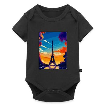 Tour Eiffel Paris France Affiche de voyage vintage - Body à manches courtes Premium Bébé - noir - Devant