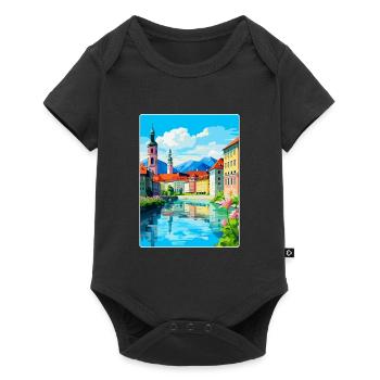 Ljubljana Slovenia Vintage Travel Poster Souvenir - Baby Premium short-sleeve bodysuit - black - Front