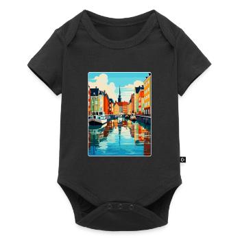 Copenhague, Danemark, Affiche de voyage vintage souvenir - Body à manches courtes Premium Bébé - noir - Devant