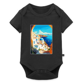 Santorin Grèce Affiche de voyage vintage souvenir - Body à manches courtes Premium Bébé - noir - Devant
